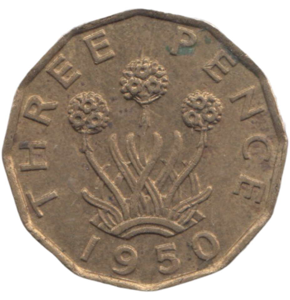 1950 BRASS THREEPENCE ( AUNC ) REF 18
