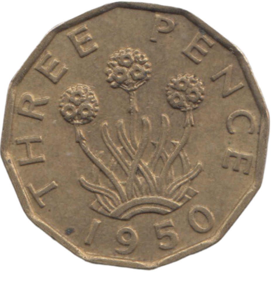 1950 BRASS THREEPENCE ( AUNC ) REF 17
