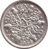 1934 SIXPENCE ( BU )
