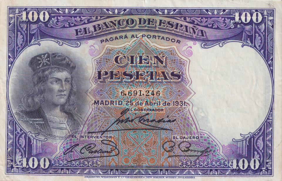 1931 100 PESTAS BANKNOTE SPAIN REF-1641