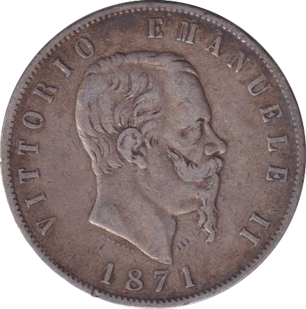 1871 SILVER 5 LIRA ITALY