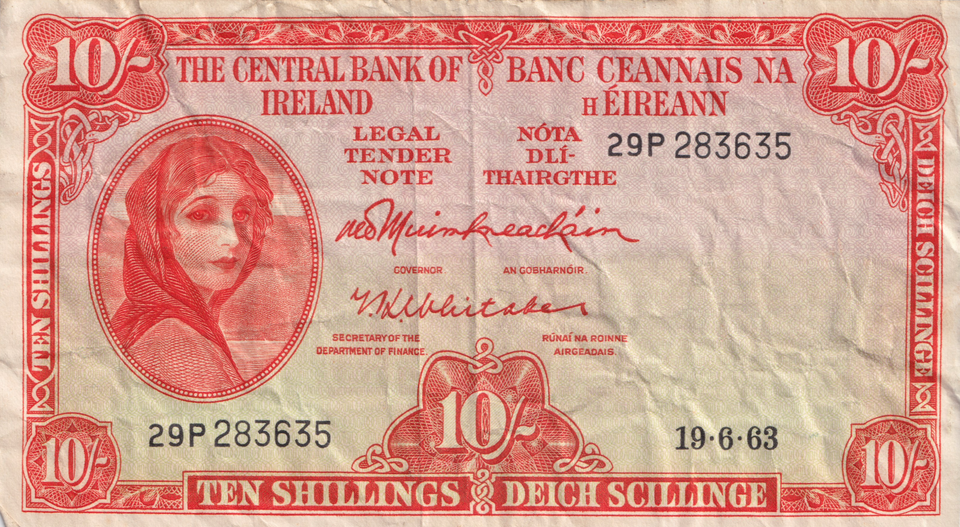 1963 IRELAND 10 SHILLINGS BANKNOTE REF-1664