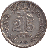 1922 SILVER 25 CENT CEYLON