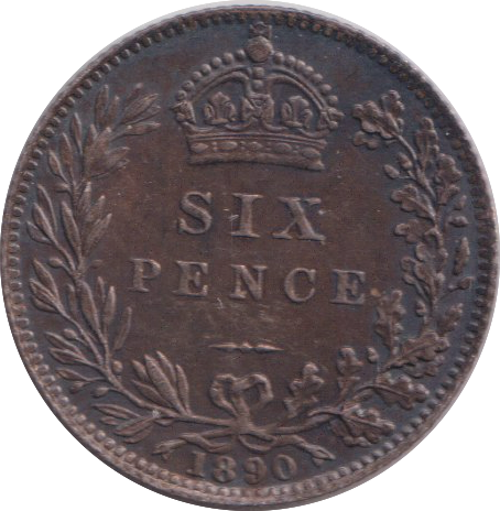 1890 SIXPENCE ( AUNC )