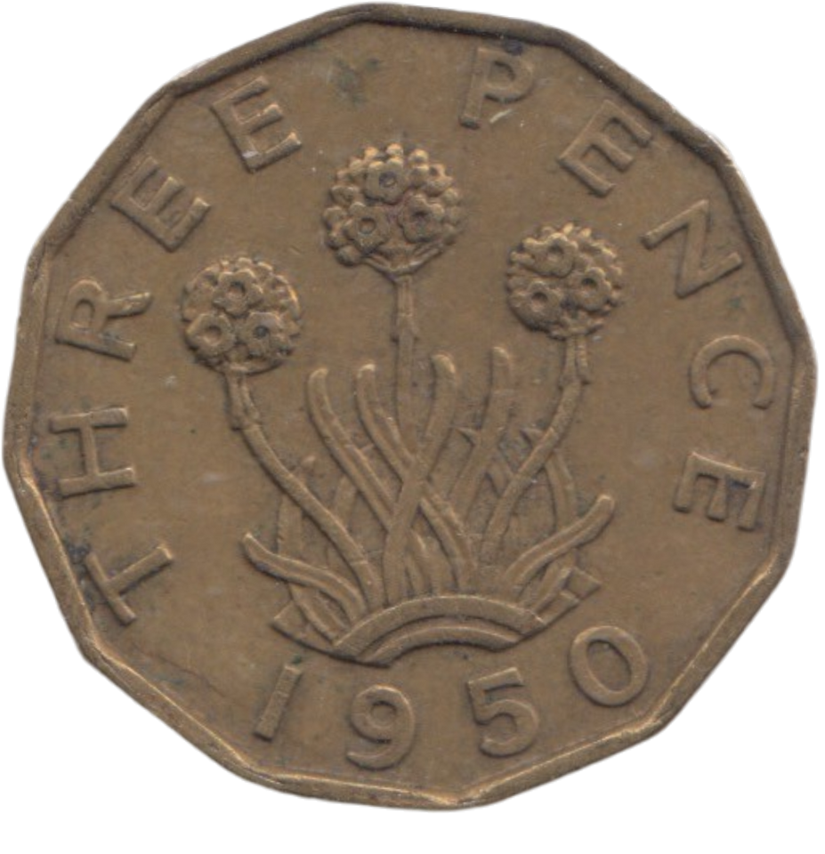 1950 BRASS THREEPENCE ( AUNC ) REF 16