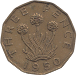 1950 BRASS THREEPENCE ( AUNC ) REF 16