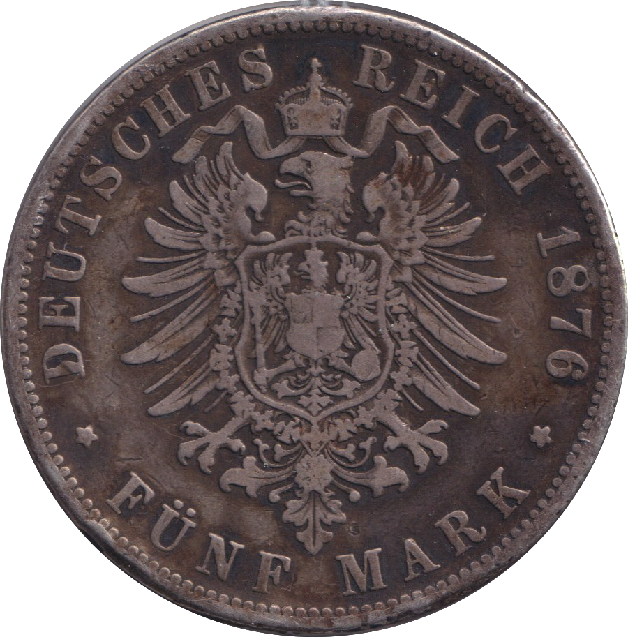 1876 SILVER 5 MARK PRUSSIA GERMANY