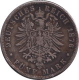 1876 SILVER 5 MARK PRUSSIA GERMANY