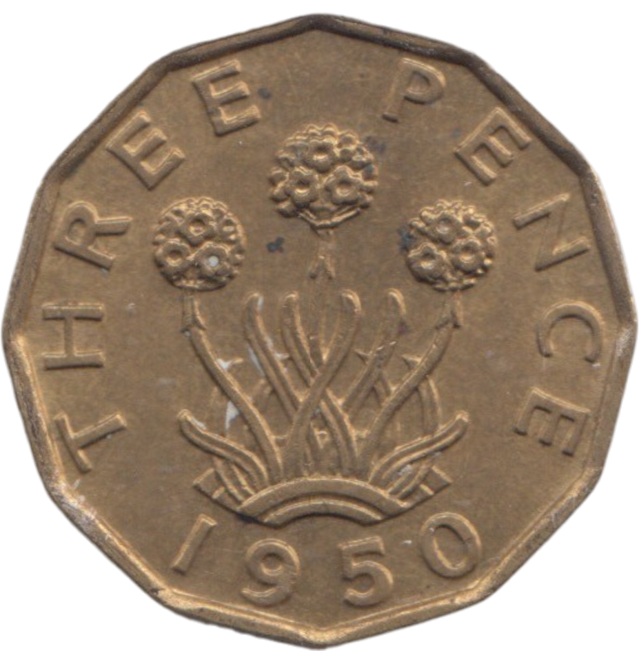 1950 BRASS THREEPENCE ( AUNC ) REF 15