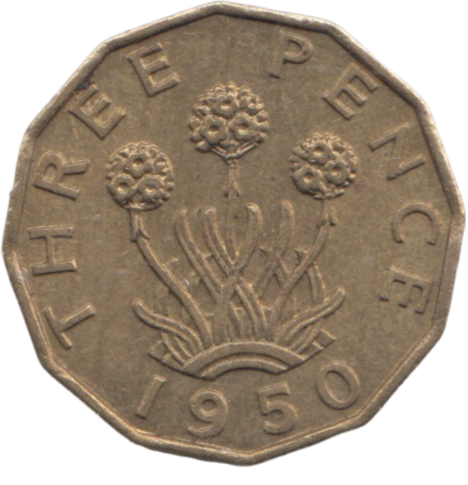 1950 BRASS THREEPENCE ( AUNC ) REF 14
