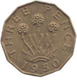 1950 BRASS THREEPENCE ( AUNC ) REF 14
