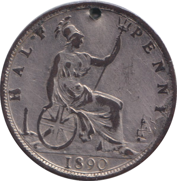 1890 HOLED HALFPENNY ( FINE )