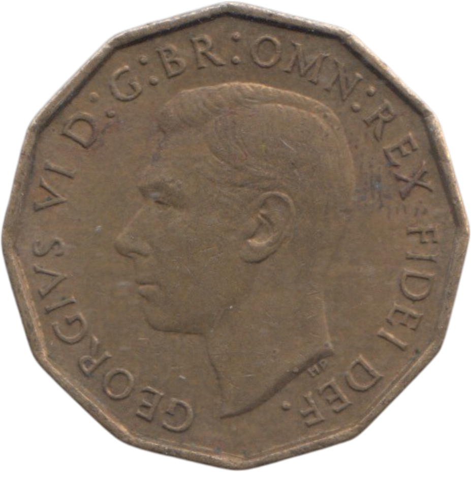 1950 BRASS THREEPENCE ( AUNC ) REF 13