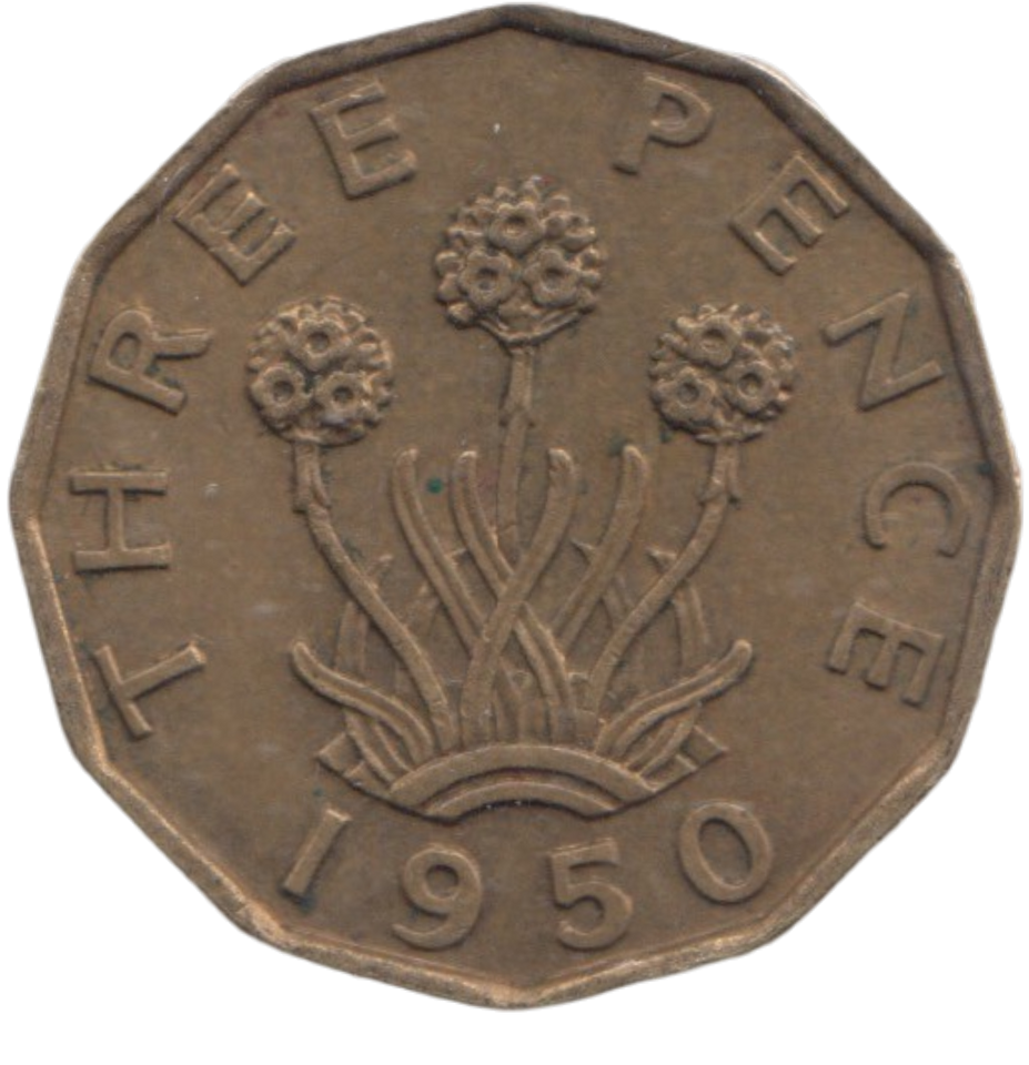 1950 BRASS THREEPENCE ( AUNC ) REF 13