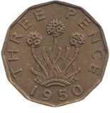 1950 BRASS THREEPENCE ( AUNC ) REF 13