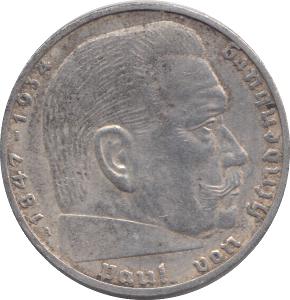 1934 SILVER NAZI GERMANY 2 MARK