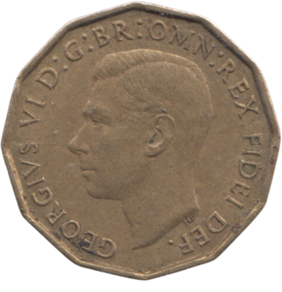 1950 BRASS THREEPENCE ( AUNC ) REF 12
