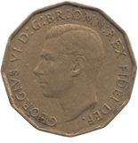 1950 BRASS THREEPENCE ( AUNC ) REF 12