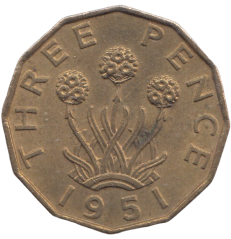 1951 BRASS THREEPENCE ( AUNC ) REF 18