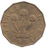 1951 BRASS THREEPENCE ( AUNC ) REF 18