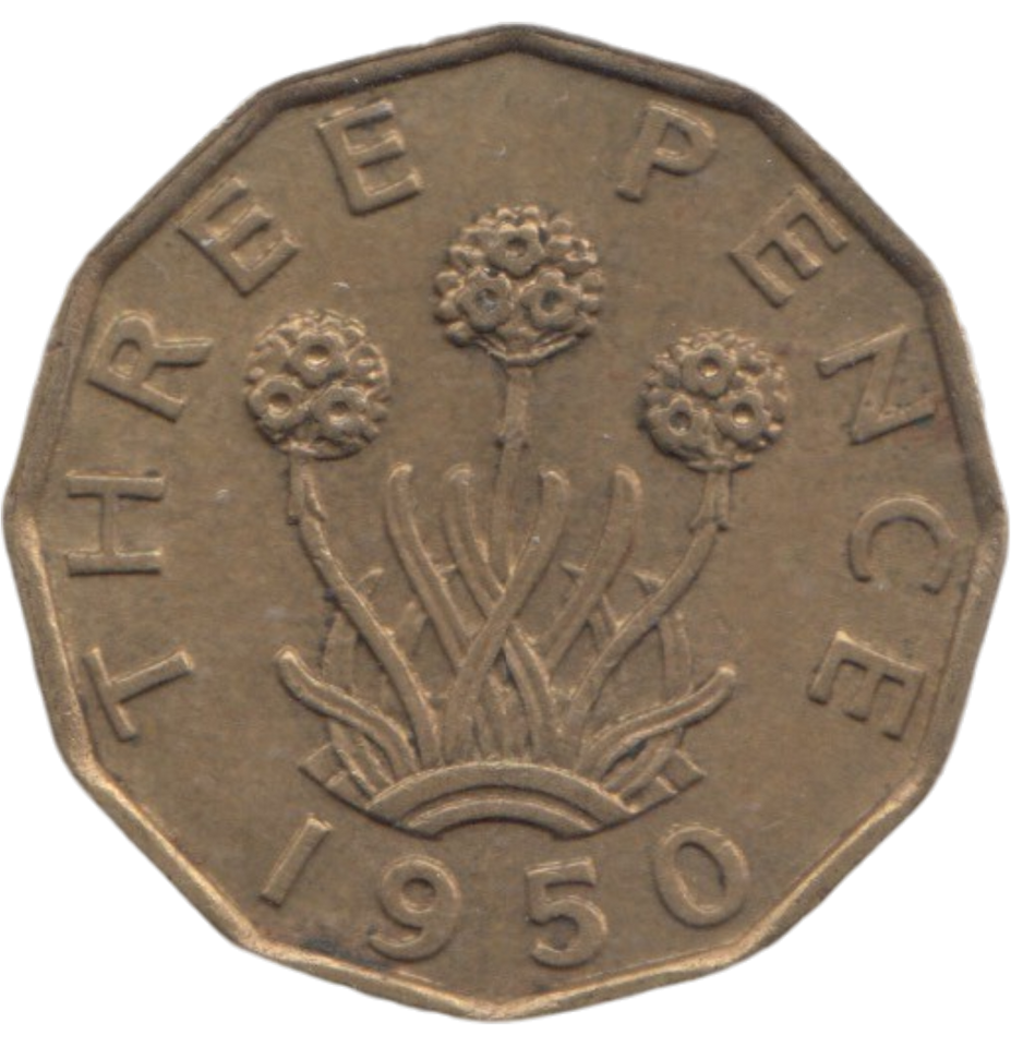1950 BRASS THREEPENCE ( AUNC ) REF 12