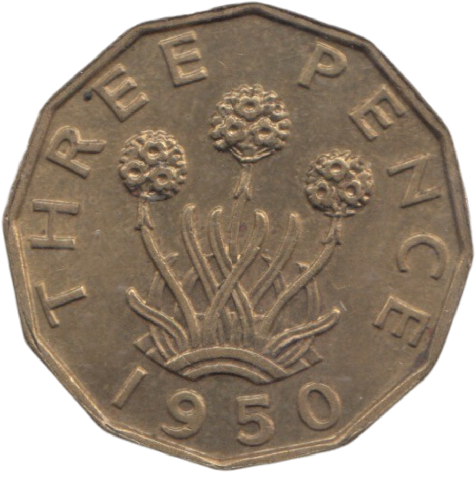 1950 BRASS THREEPENCE ( AUNC ) REF 11