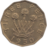 1950 BRASS THREEPENCE ( AUNC ) REF 11