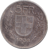 1932 SILVER 5 FRANCS SWITZERLAND