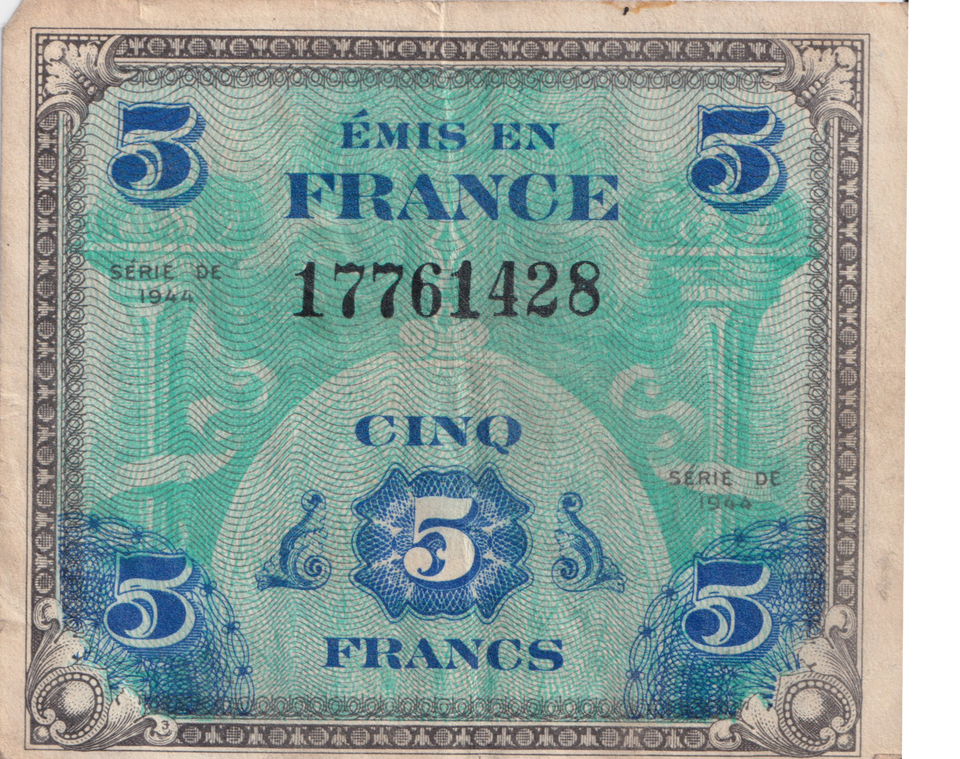 1944 FRANCE 5 FRANC BANKNOTE REF-1717