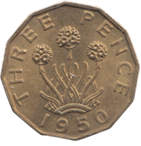 1950 BRASS THREEPENCE ( AUNC ) REF 10