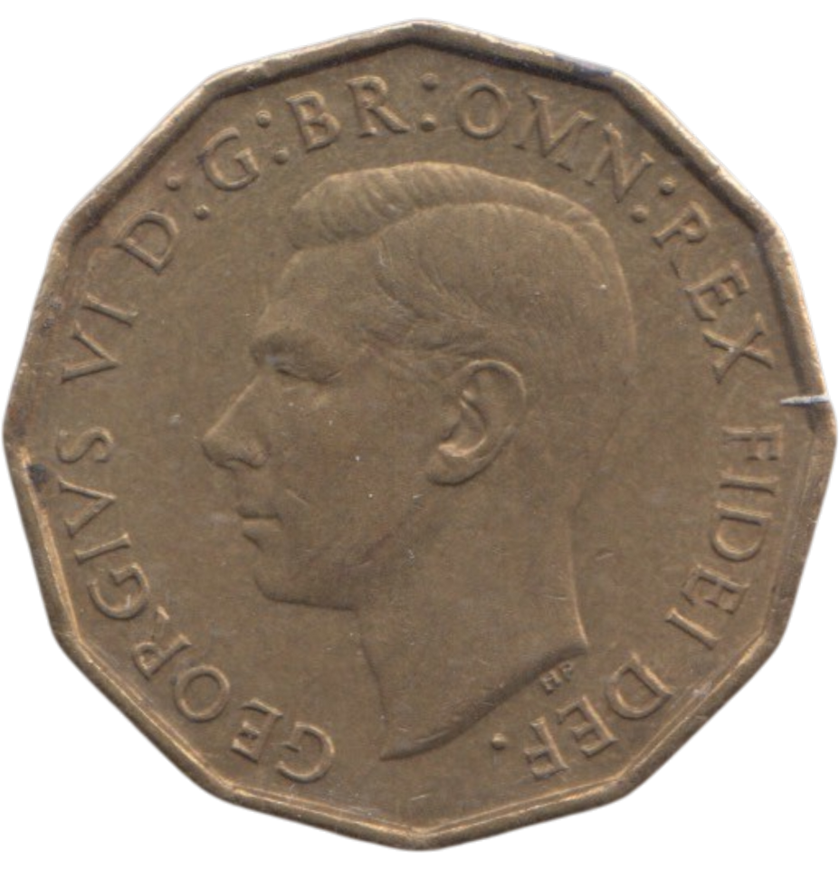 1950 BRASS THREEPENCE ( AUNC ) REF 9