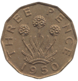 1950 BRASS THREEPENCE ( AUNC ) REF 9
