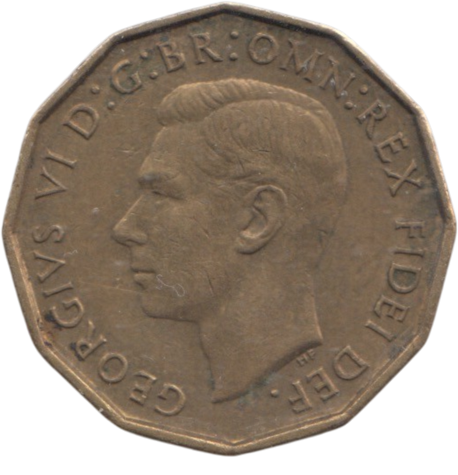 1950 BRASS THREEPENCE ( AUNC ) REF 8