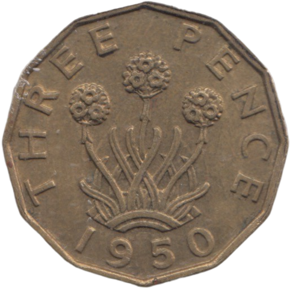 1950 BRASS THREEPENCE ( AUNC ) REF 8