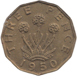 1950 BRASS THREEPENCE ( AUNC ) REF 8