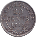 1912 SILVER 20 CENTS NEW FOUNDLAND