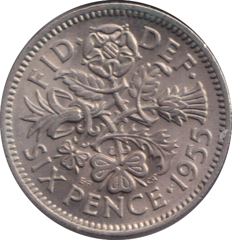 1955 SIXPENCE ( UNC )