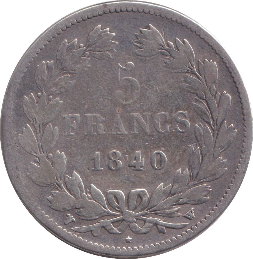 1840 SILVER 5 FRANC CLEANED FRANCE