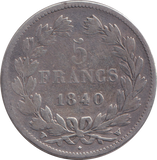 1840 SILVER 5 FRANC CLEANED FRANCE