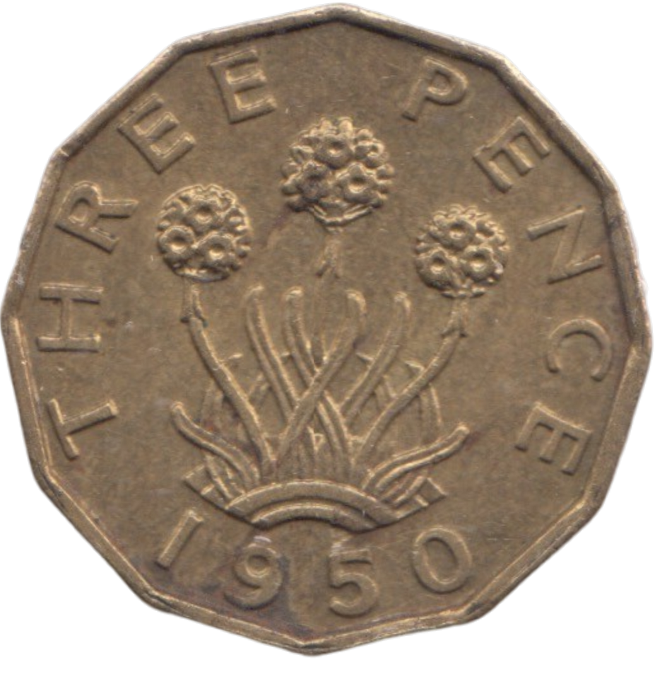 1950 BRASS THREEPENCE ( AUNC ) REF 7