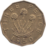 1950 BRASS THREEPENCE ( AUNC ) REF 7