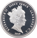2019 SILVER ALDERNEY D DAY 75TH ANNIVERSARY 50P ( PROOF ) SWORD