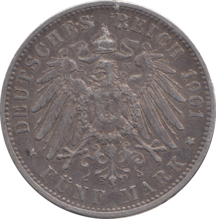 1901 SILVER GERMANY 5 MARK WUERTTEMBERG