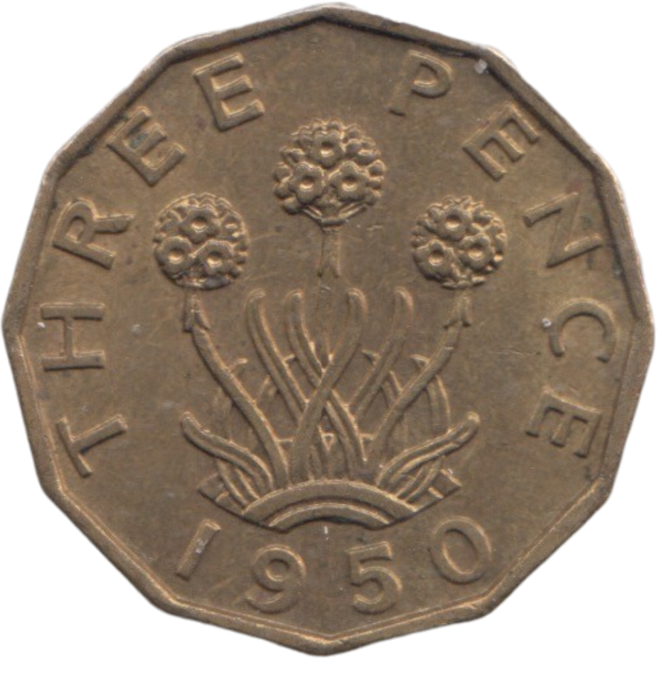 1950 BRASS THREEPENCE ( AUNC ) REF 6