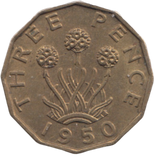 1950 BRASS THREEPENCE ( AUNC ) REF 6