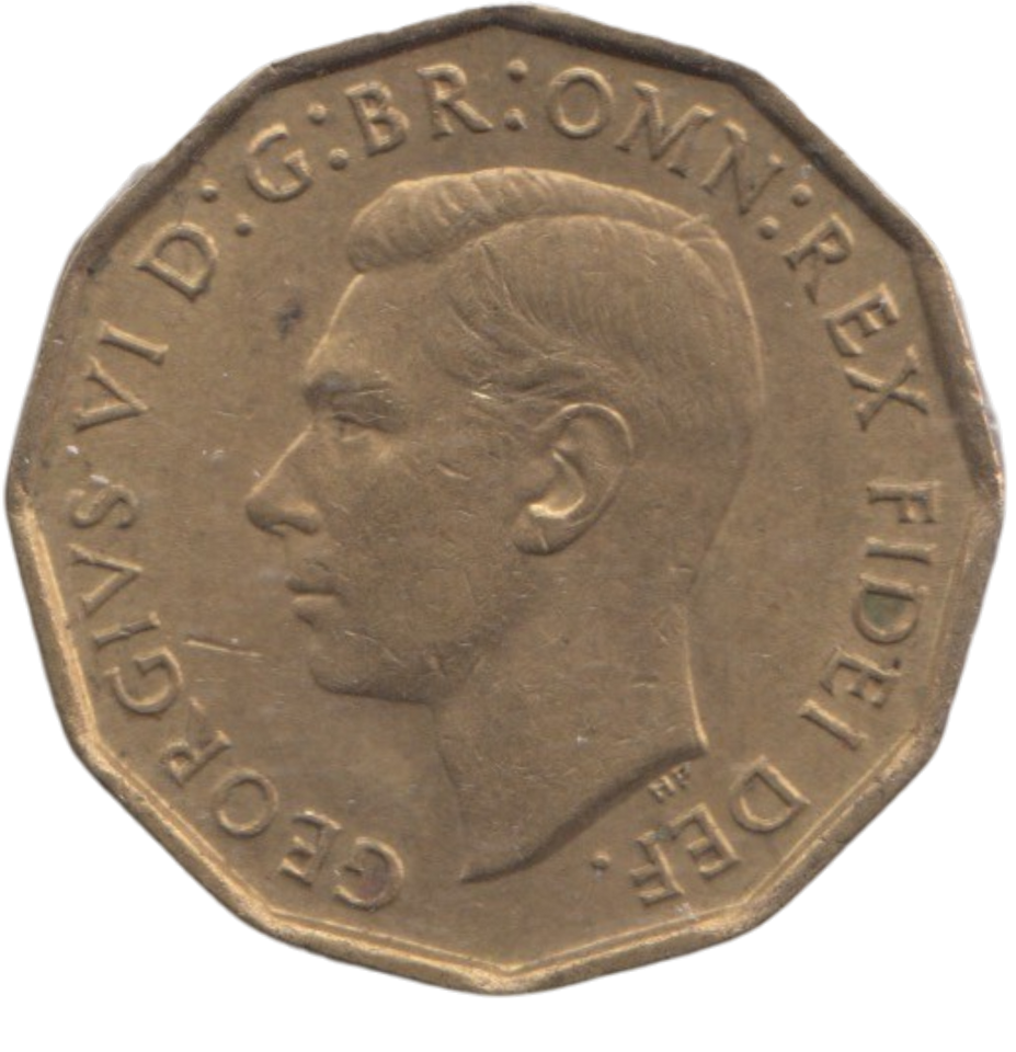 1950 BRASS THREEPENCE ( AUNC ) REF 5