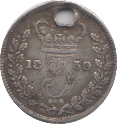 1859 HOLED THREEPENCE ( GF )