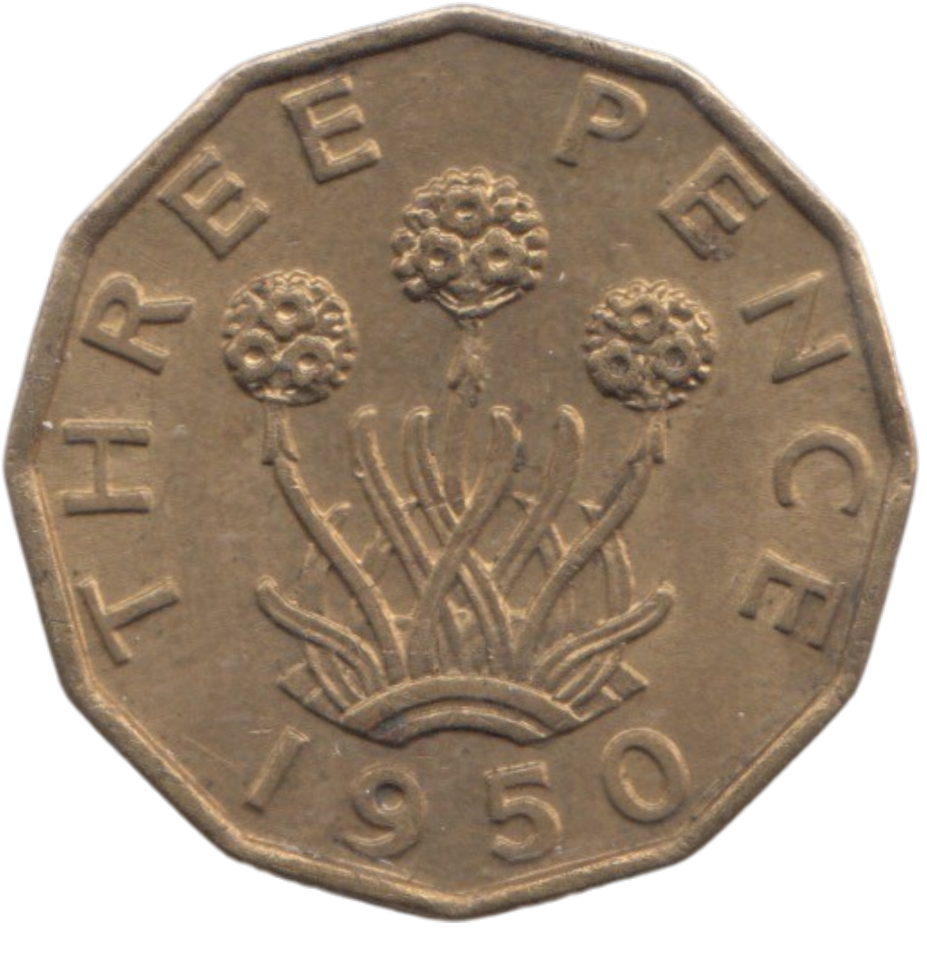 1950 BRASS THREEPENCE ( AUNC ) REF 5