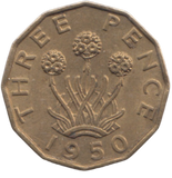 1950 BRASS THREEPENCE ( AUNC ) REF 5