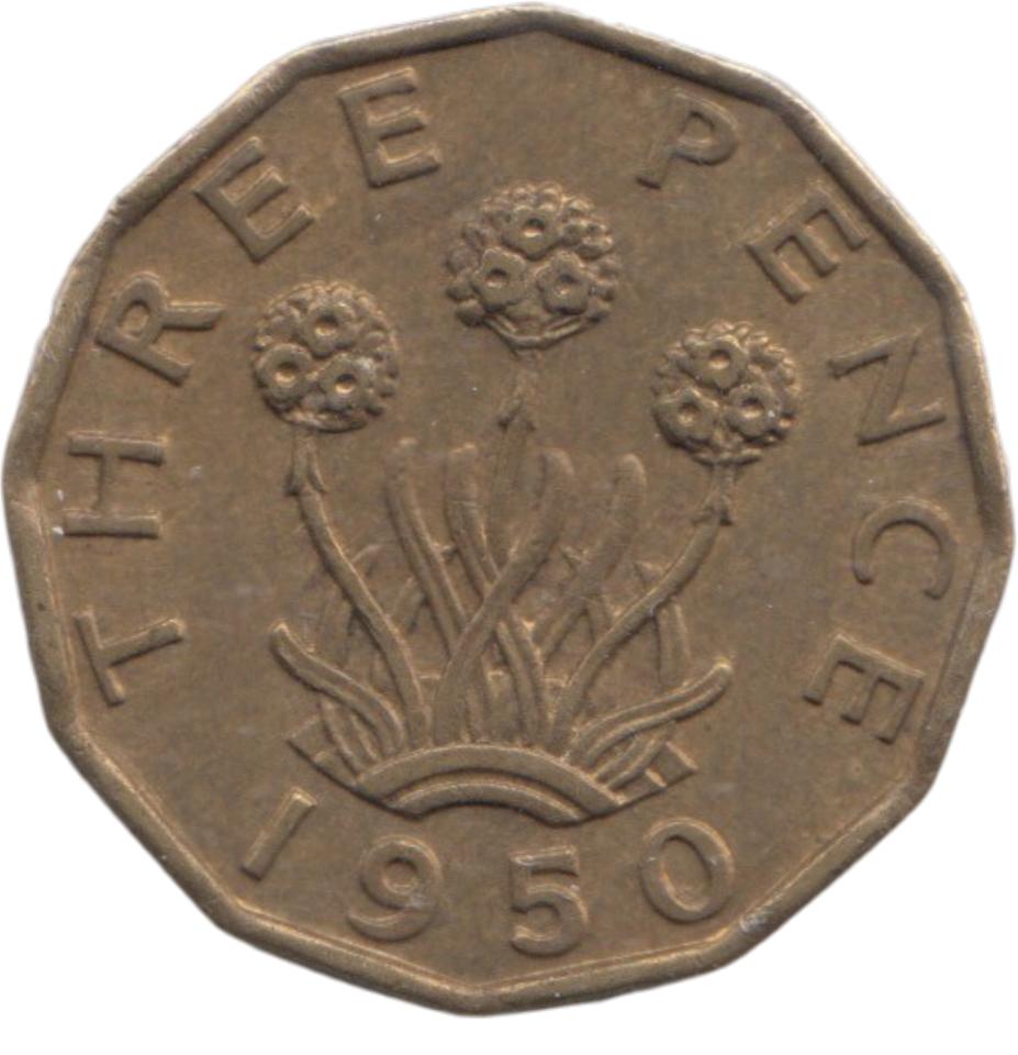 1950 BRASS THREEPENCE ( AUNC ) REF 4